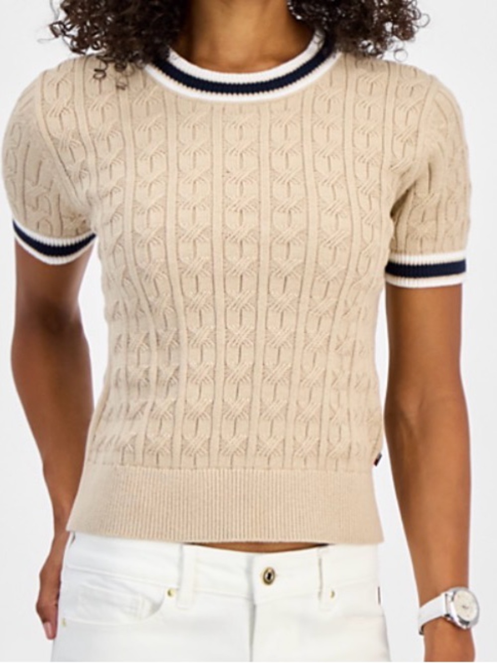 Tommy Hilfiger Khaki Cable Knit Cotton Sweater Size S EUC